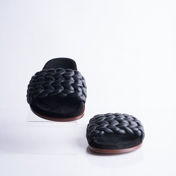 Chloe Womens Black Kacey Flats Braided Slide Sandals Shoe Leather US 8 EU 38 - Picture 4 of 9